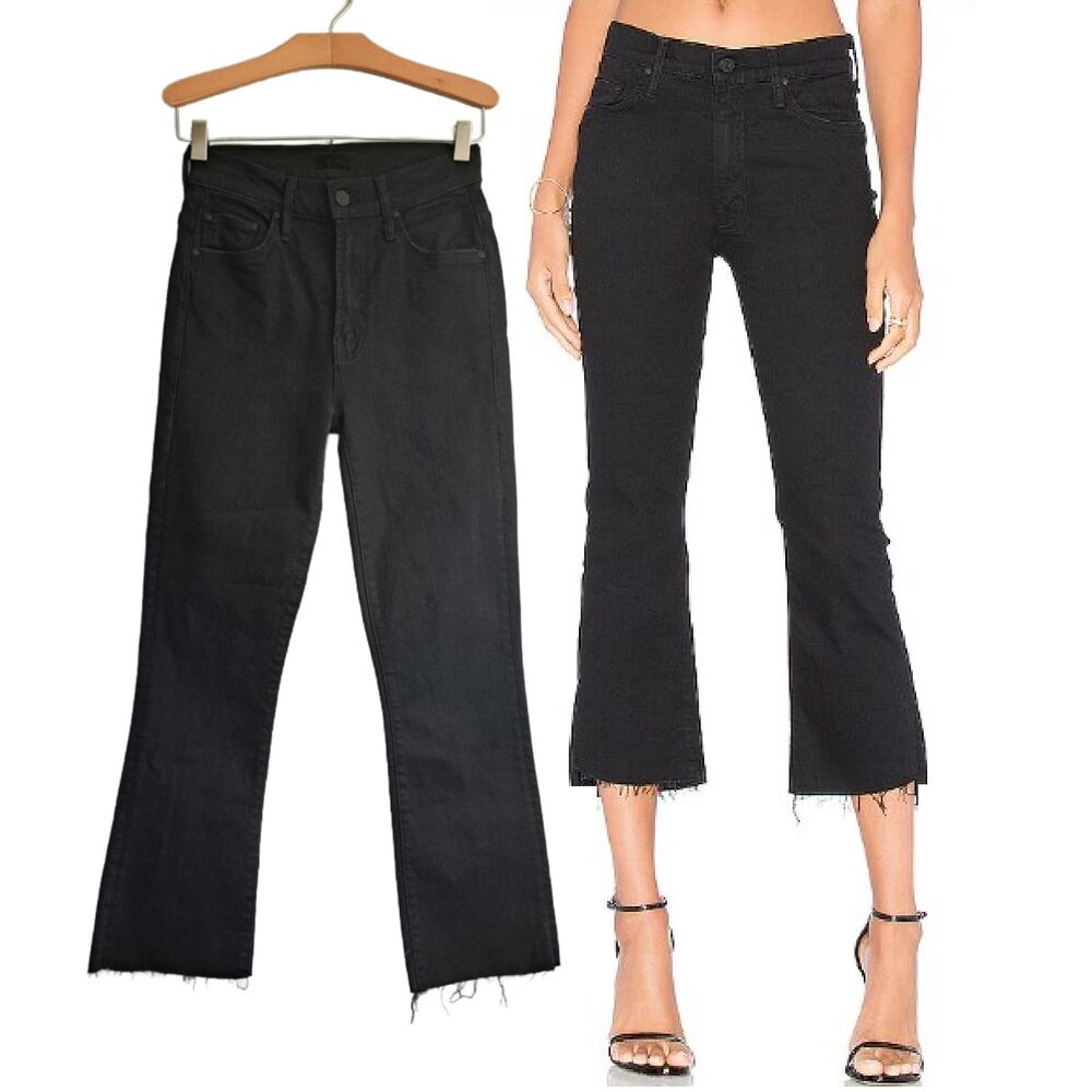 MOTHER The Insider Crop Fray Jeans Size 24 Not Guilty Black